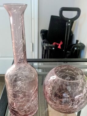 Vintage Crackle Glass Vase & Bowl Set - Elegant Accent
